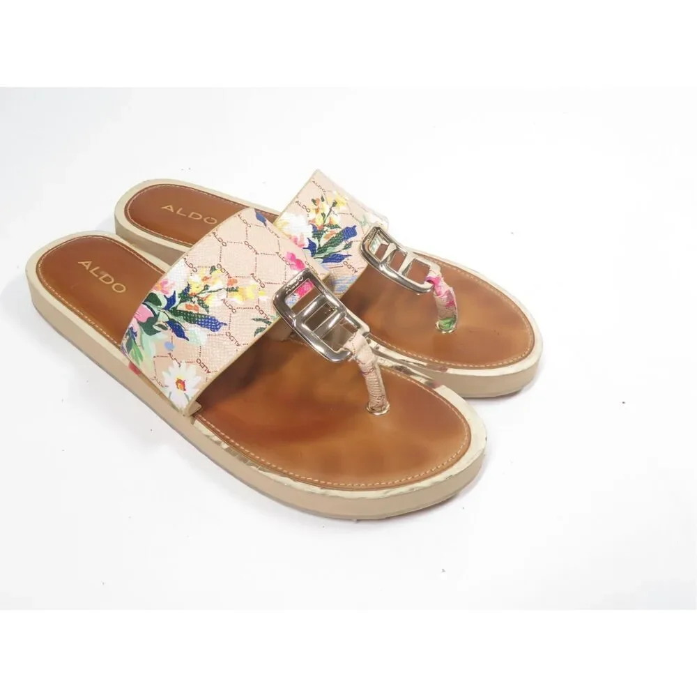 Aldo Daliah Floral Sandal Flip Flop Blush Brown Gold Size Women 10 Rare
